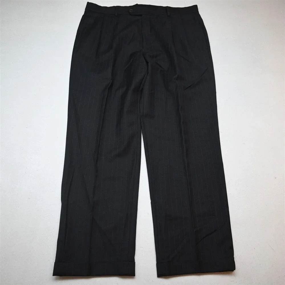 Jos A Bank 42S 38x30 Gray Striped 100% Wool Mens Jacket Pants Suit